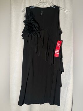 NWT Nic & Dom  Solid Black Sleeveless Ruffle Shift / Cocktail Dress size large